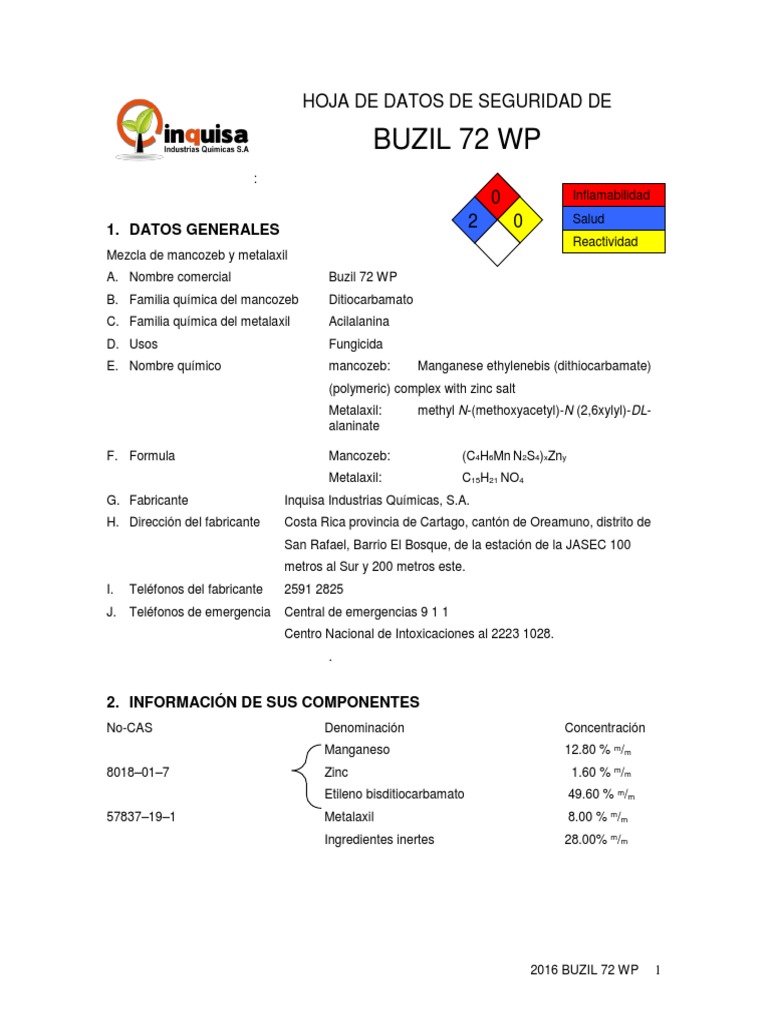 Ficha Técnica de Buzil 72 WP | PDF