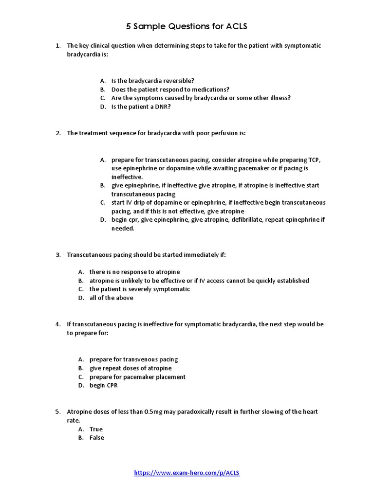 ACLS Exam Sample Questions & Answers | PDF
