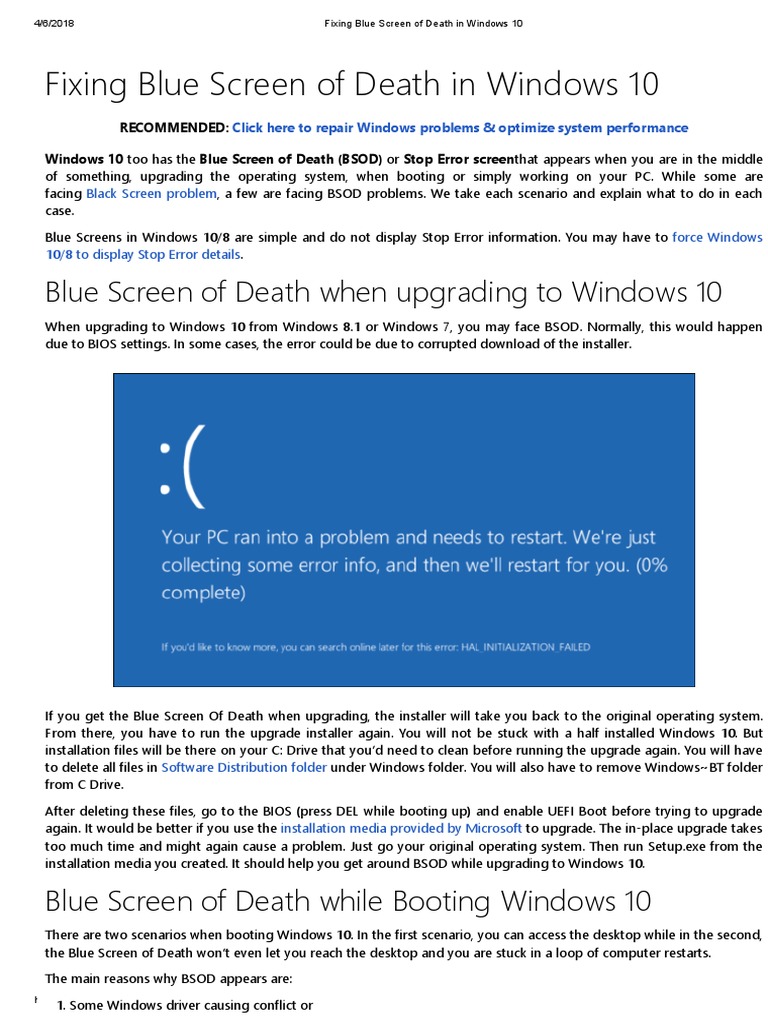 Fixing Windows 10 Blue Screen Errors | PDF