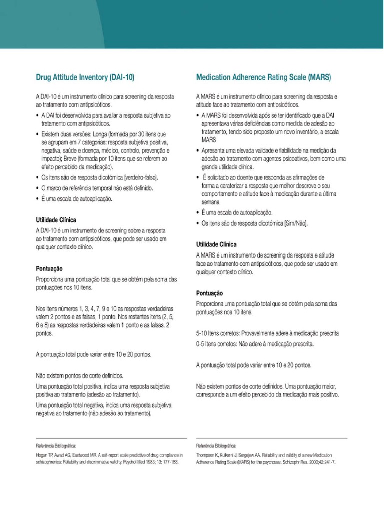 Cotação Medication Adherence Rating Scale (MARS) | PDF