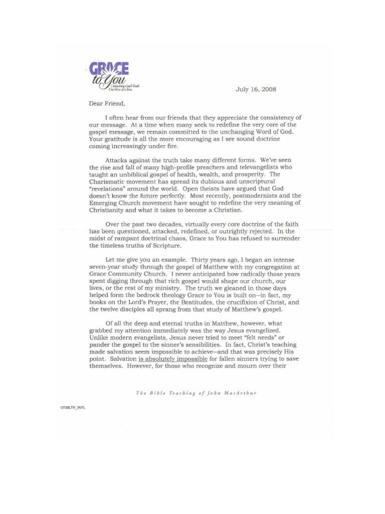 John MacArthur Letter