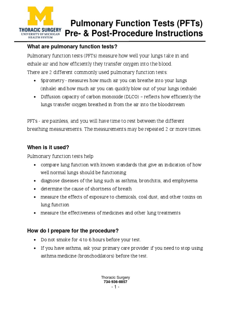 Pulmonary Function Tests Instructions | PDF