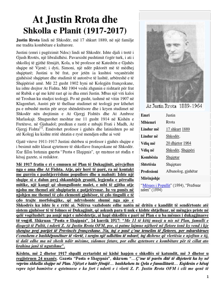 Justin Rrota Dhe Shkolla e Planit Dukagjin | PDF