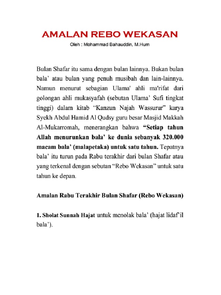 Amalan Rebo Wekasan By Bahauddin Pdf