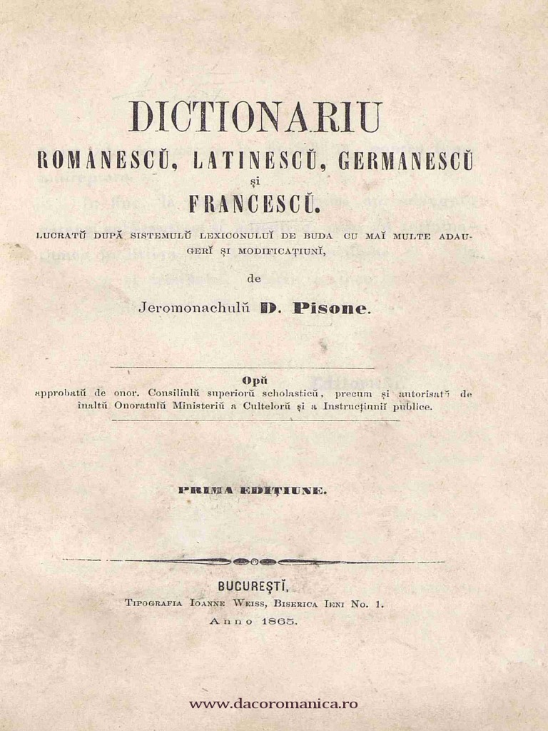 1865 - Pisone, Domitian - Dictionariu Romanescu, Latinescu 
