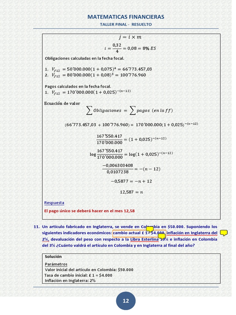 Taller de Matemáticas Financieras Resuelto | PDF