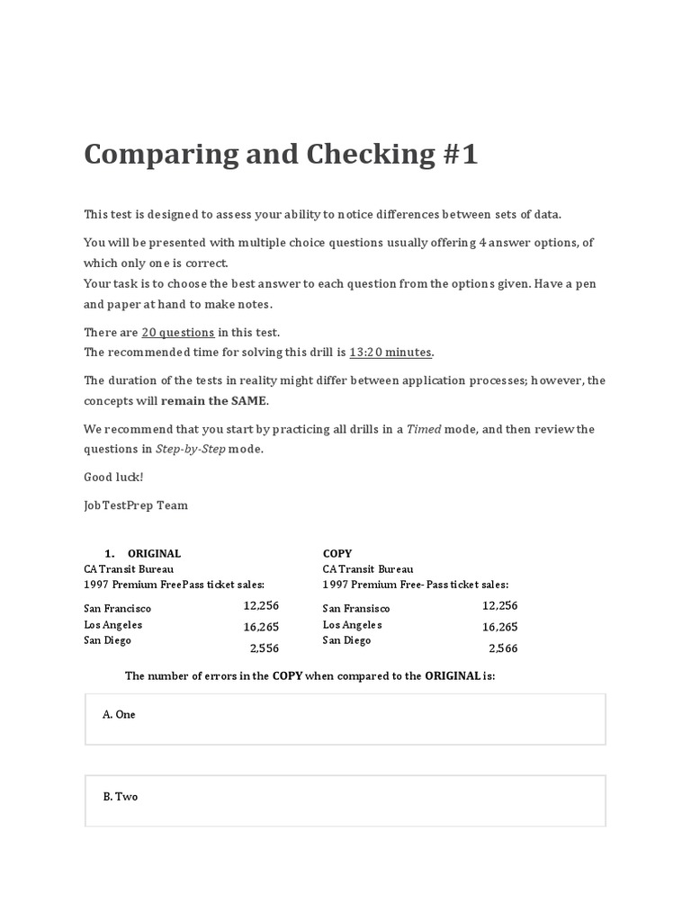 Data Comparison Error Assessment Test | PDF