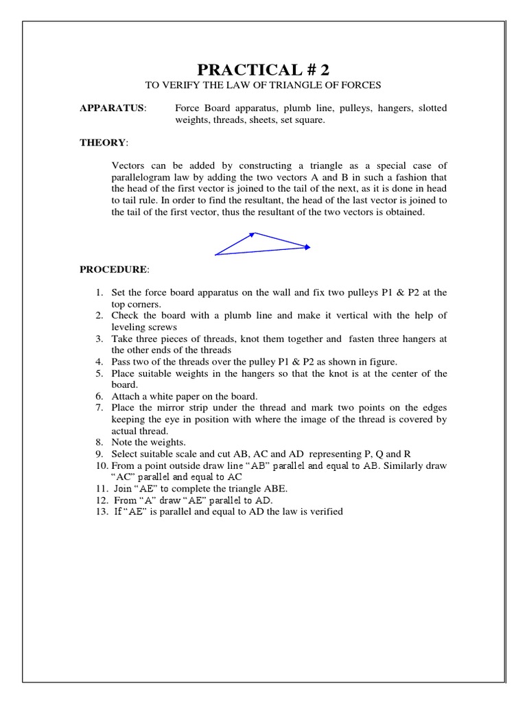 Triangle Law of Forces Verification | PDF | Force | Triangle