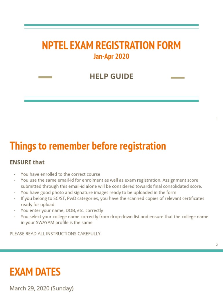 NPTEL EXAM REGISTRATION FORM Help Guide PDF