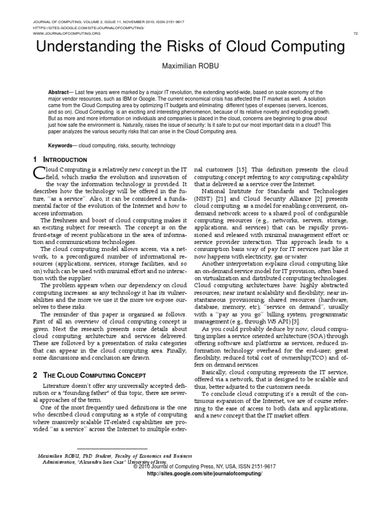 Understanding The Risks of Cloud Computing | PDF | Platform As A ...