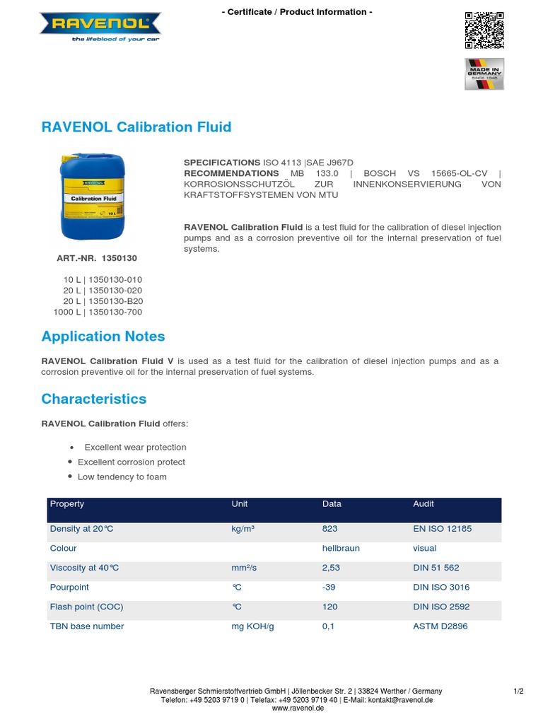 RAVENOL Calibration Fluid PDF