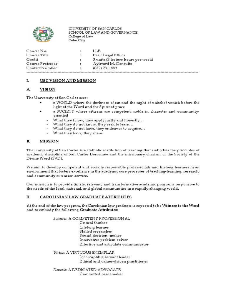 Atty. Aylward M. Consulta Syllabus Legal Judicial Ethics SY 2019 2020 ...