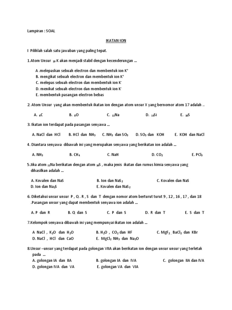 Lampiran Soal Ikatan Ion