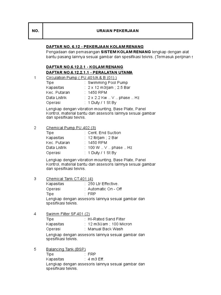 BQ MEP Kolam Renang - Savanna Hill-Area - Hotel - 20200106 | PDF