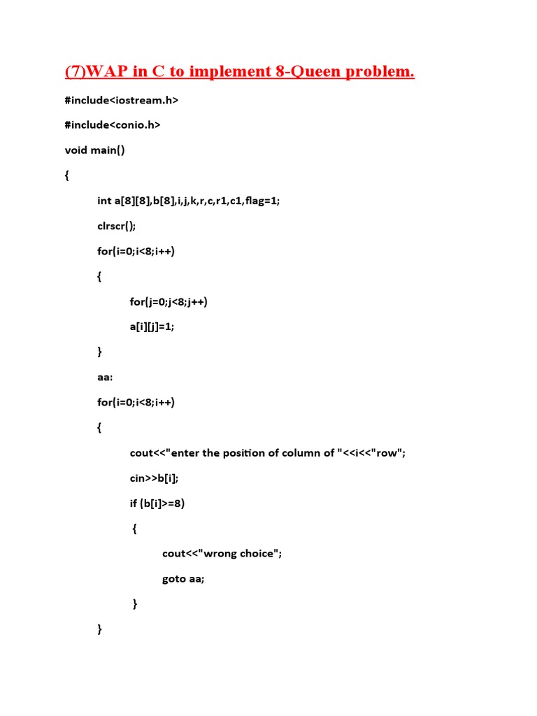 8-Queen Problem Implementation in C | PDF | Computers