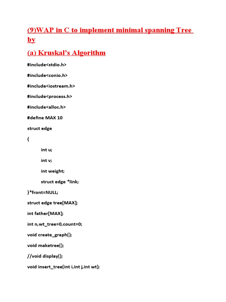 Kruskal's Algorithm for MST in C | PDF | Mathematical Logic | Computer ...
