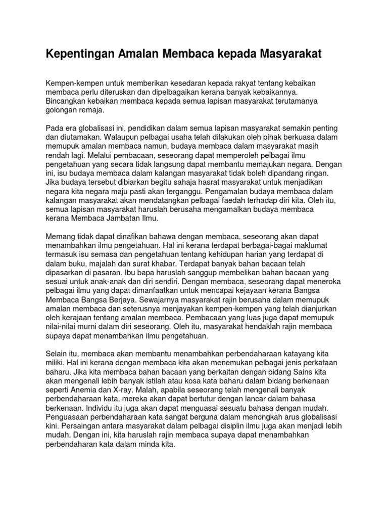 Kepentingan Amalan Membaca Kepada Masyarakat Pdf