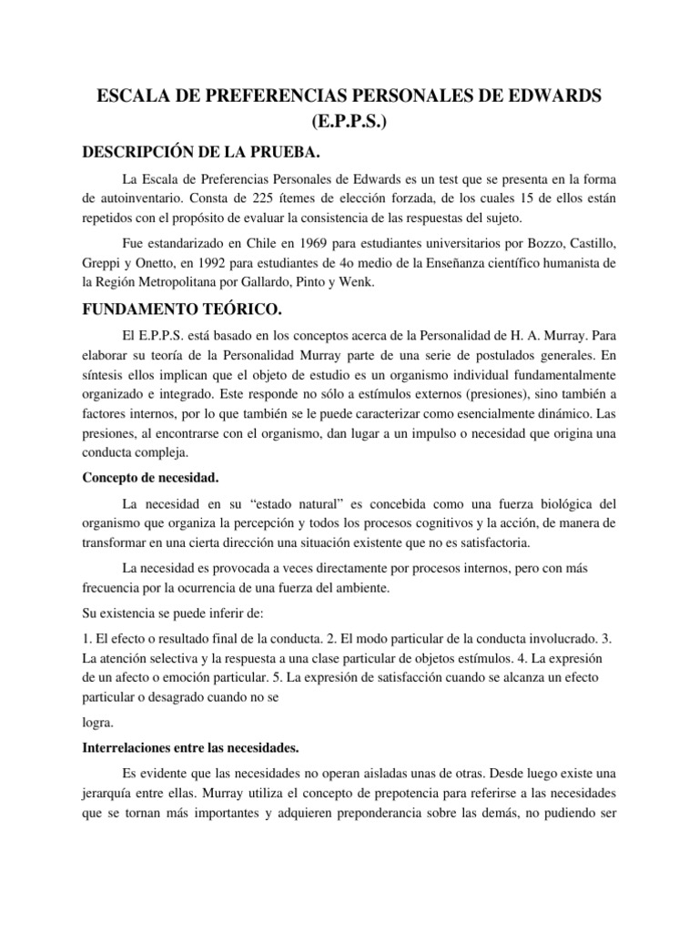 05 Escala Preferencias Personales Edwards EPPS | PDF