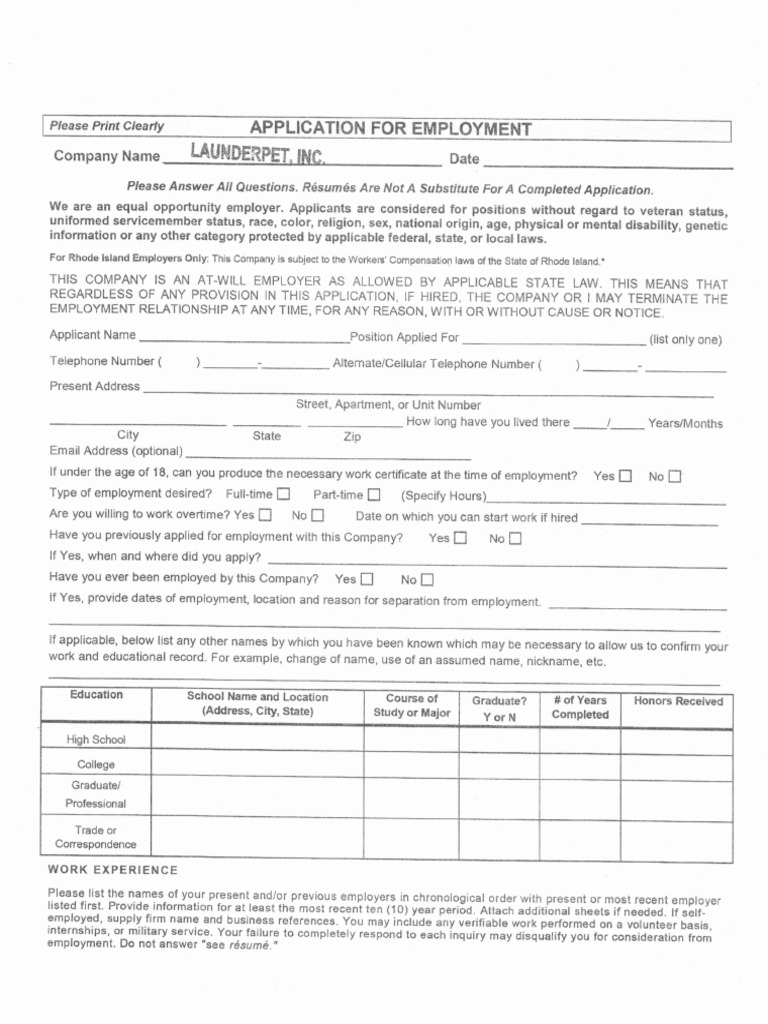 Application For Employment Paychex Form 112016 PDF