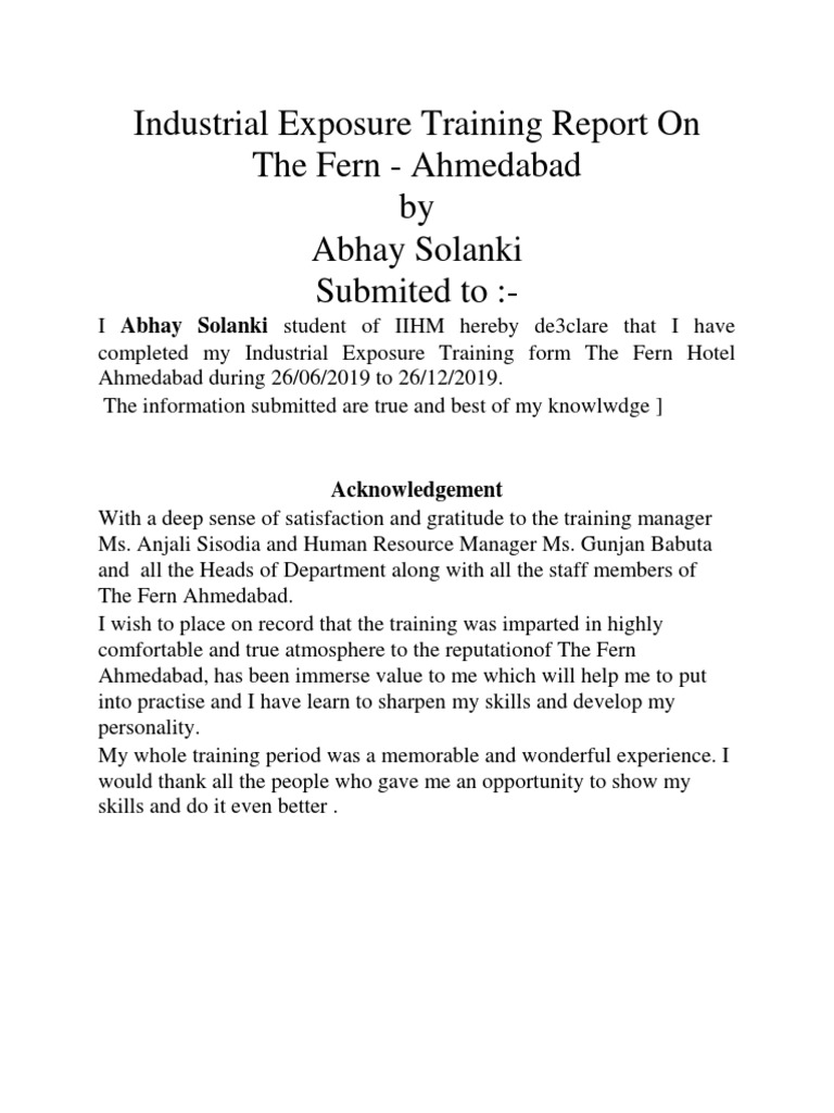 Industrial Exposure Training Report PDF