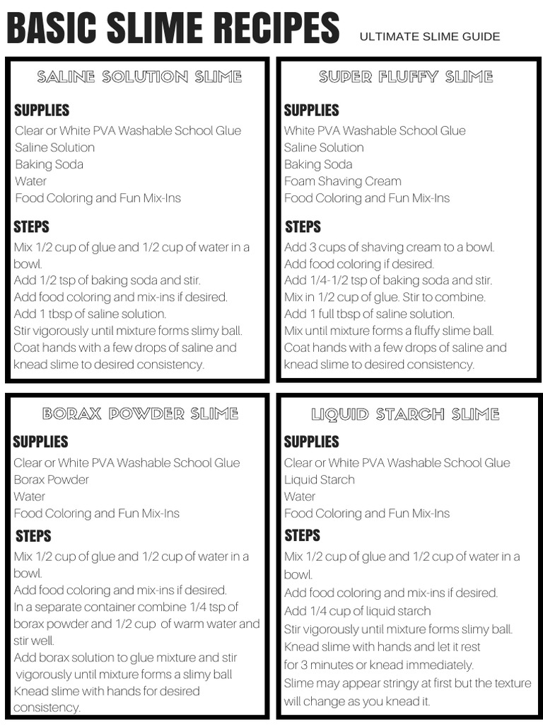 Basic Slime Recipes and Instructions | PDF