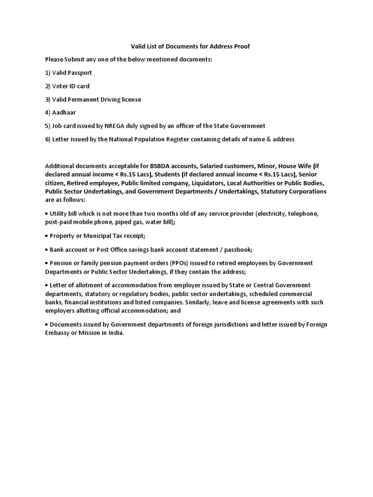 Address Proof Document List | PDF | Finance & Money Management | Social ...