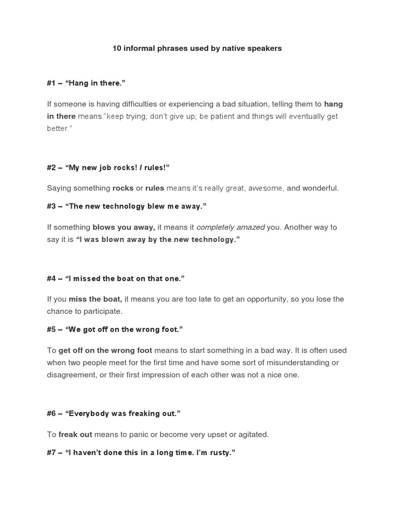 10 Informal Phrases Used by Native Speakers | PDF | Self-Improvement