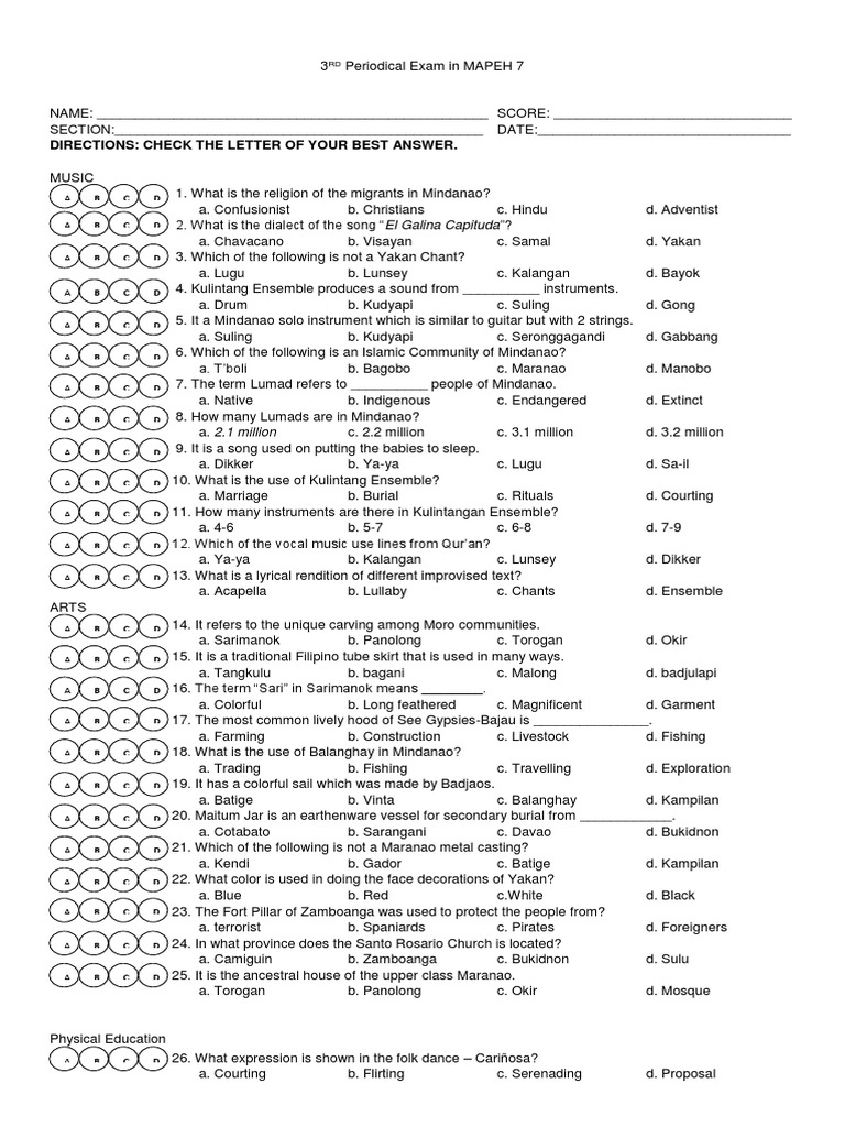 Grade7 Q3 Test, Tos and Answer Key | PDF