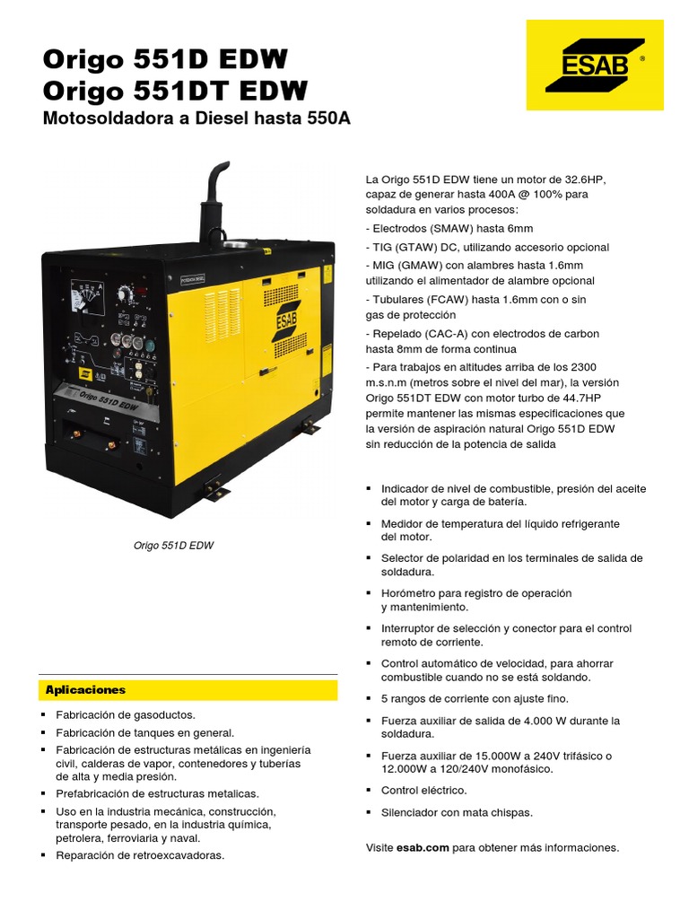 Motosoldadora Diesel Origo 551D/DT 550A | PDF | Tecnología