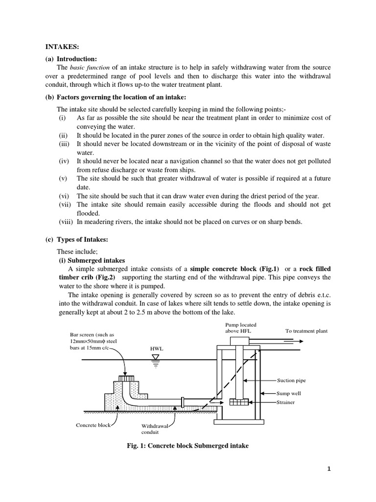Types of Water Intake Structures | PDF | Technology & Engineering