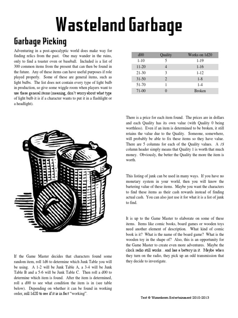 Wasteland Garbage PDF | PDF | Manufactured Goods | Equipment