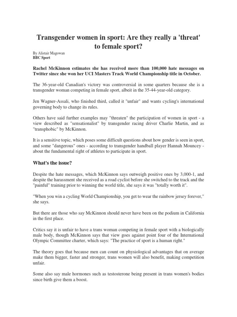 Transgender Women in Sport | PDF | Politics | Sports & Recreation