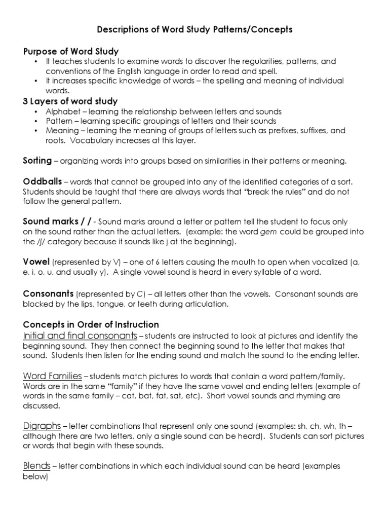 Word Study Guide For Parents 1 | PDF | Syllable | Consonant