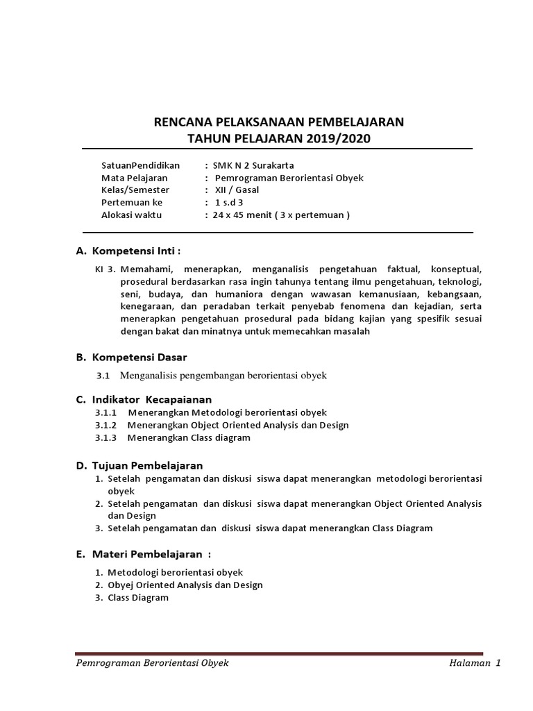 Rpp Pbo Kelas Xii Semester Gasal 123 Docx