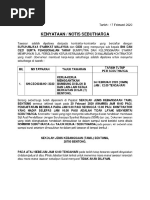 Notis Sebutharga Sjkt Bentong Pdf