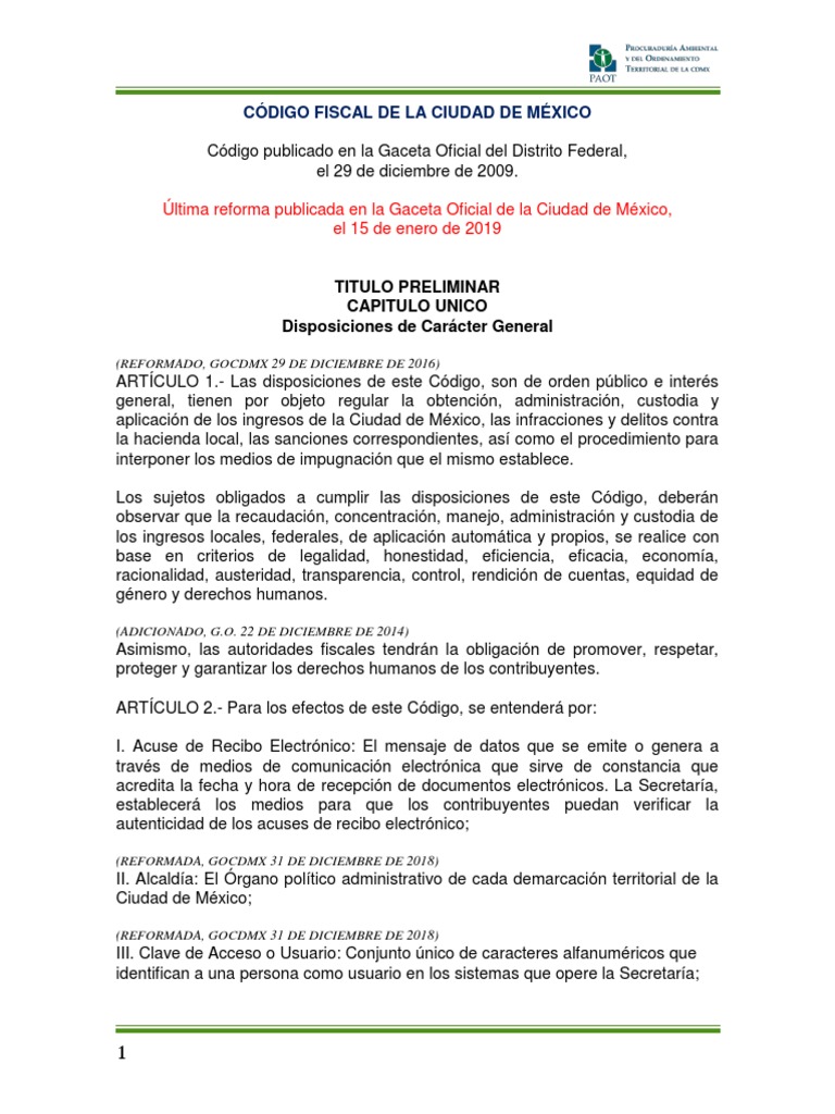 Codigo Fiscal CDMX 15 01 2019-1 PDF | PDF | Propiedad | Hipoteca Comercial
