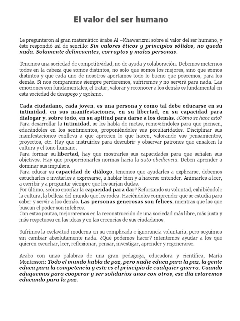 El Valor Del Ser Humano | PDF | Homo Sapiens | Science
