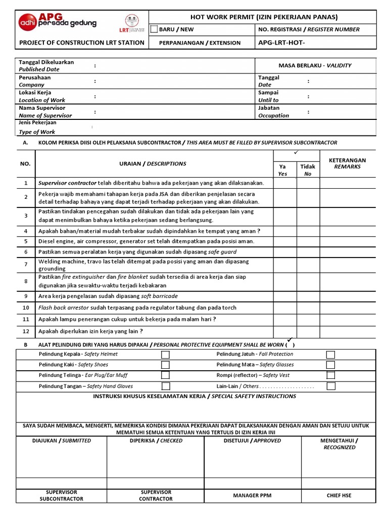 Form PTW - HOT WORK PERMIT (Revisi Jan 2019) | PDF