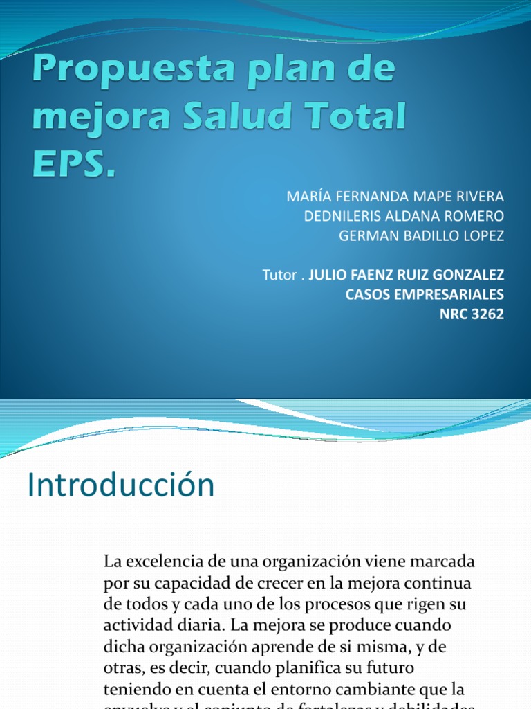 Plan de Mejora para Salud Total EPS | PDF | Economias | Salud y bienestar