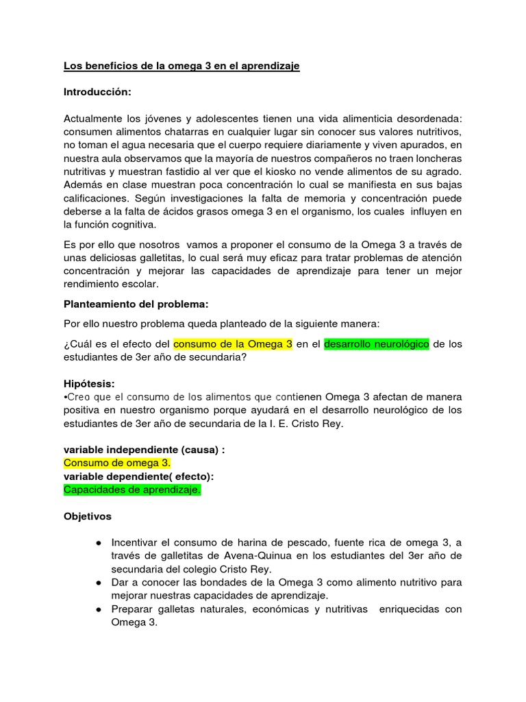 La Omega 3 y Sus Beneficios en El Aprendizaje PDF Ácido Graso Omega