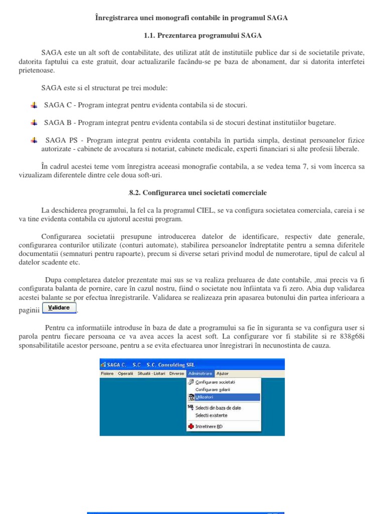 Inregistrarea Unei Monografi Contabile In Programul Saga