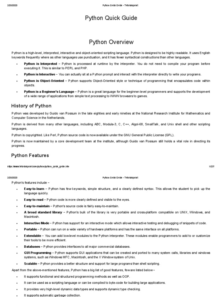 Python Quick Guide - Tutorialspoint | PDF | Command Line Interface ...