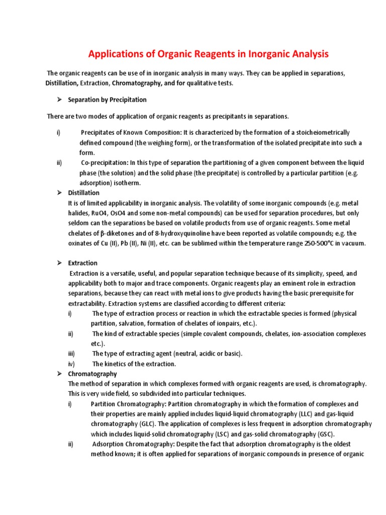 Applications of Organic Reagents in Analysis PDF Chromatography Ion Exchange