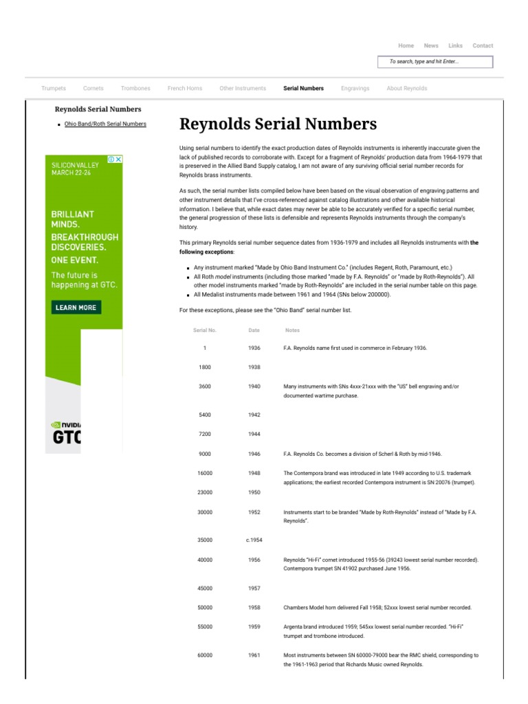 Reynolds Instrument Serial Numbers Guide | PDF | Musical Instruments ...