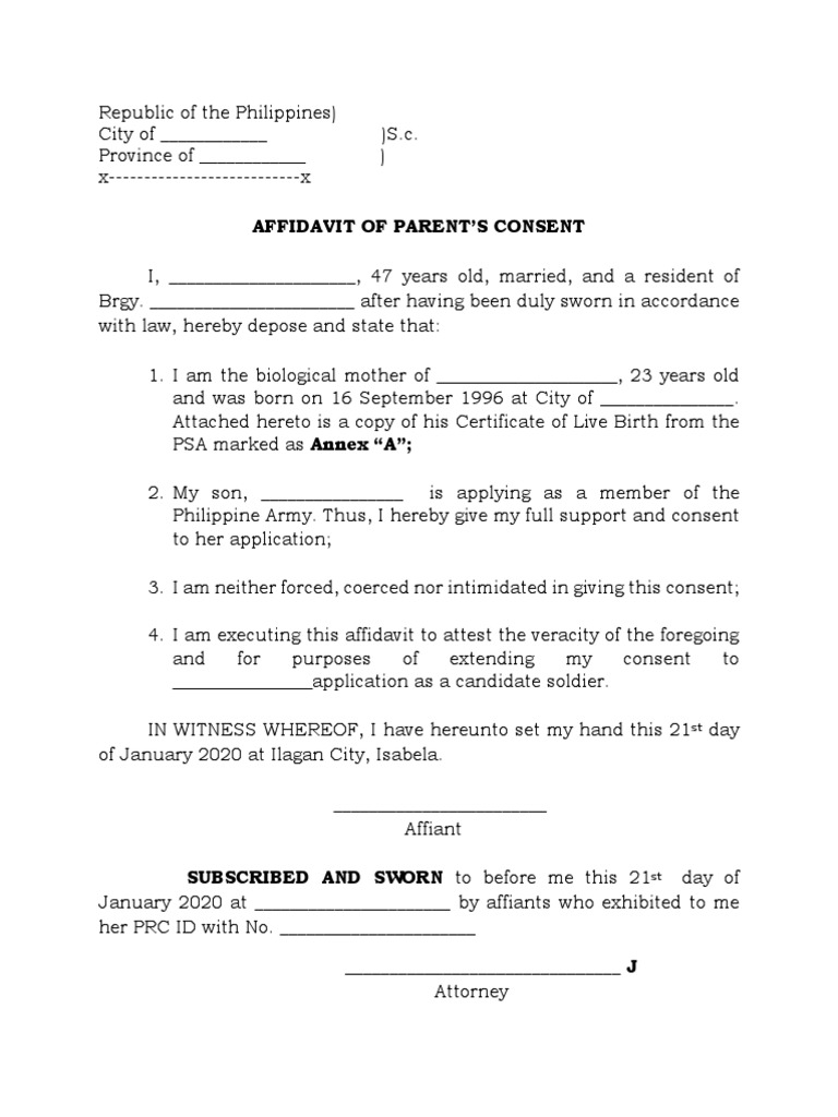 Parental Consent Affidavit for Army Application | PDF | Social Science ...