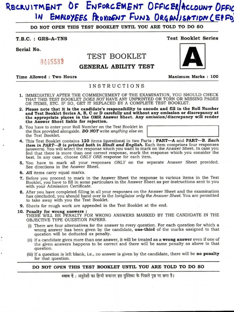 General Ability Test Epfo PDF | PDF
