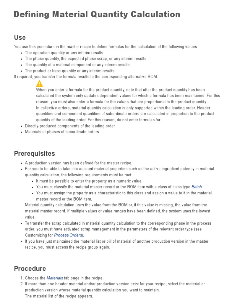 Defining Material Quantity Calculation (SAP Library Production