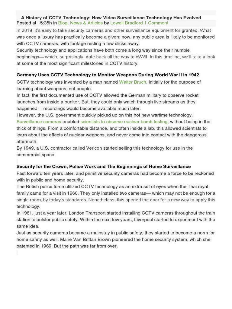 Evolution of CCTV Technology History | PDF | Closed Circuit Television ...