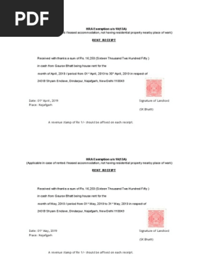 Rent receipt for HRA Relief FY 2019-20.xls