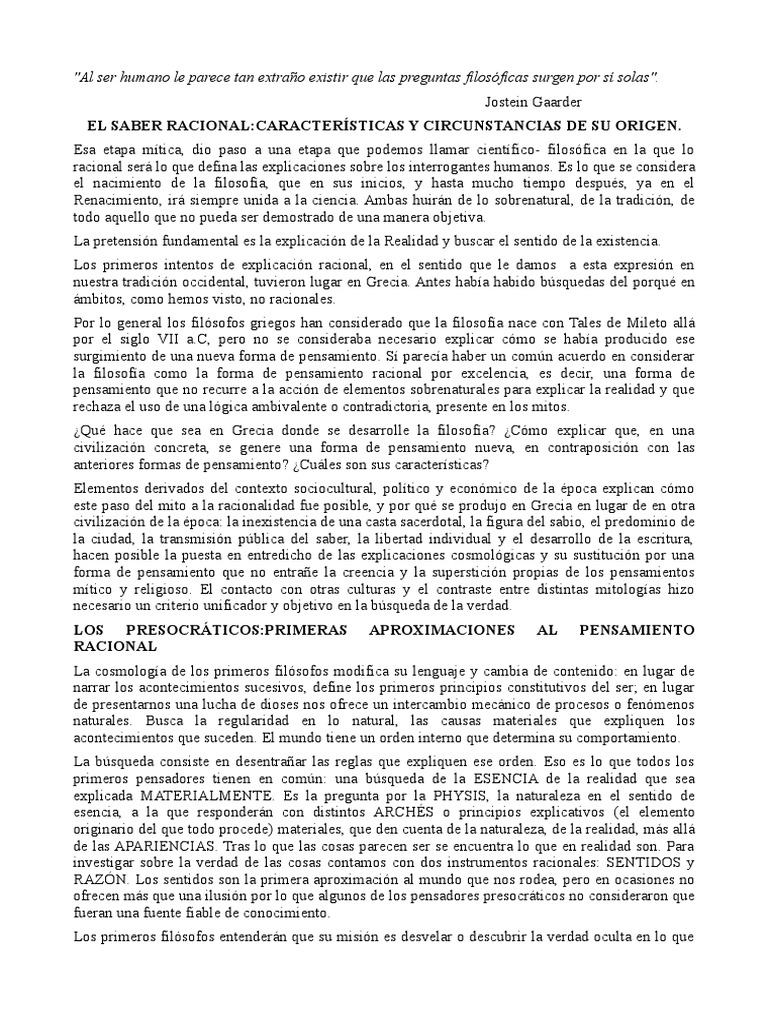 El Saber Racional. Características y Circunstancias de Su Origen 2 | PDF
